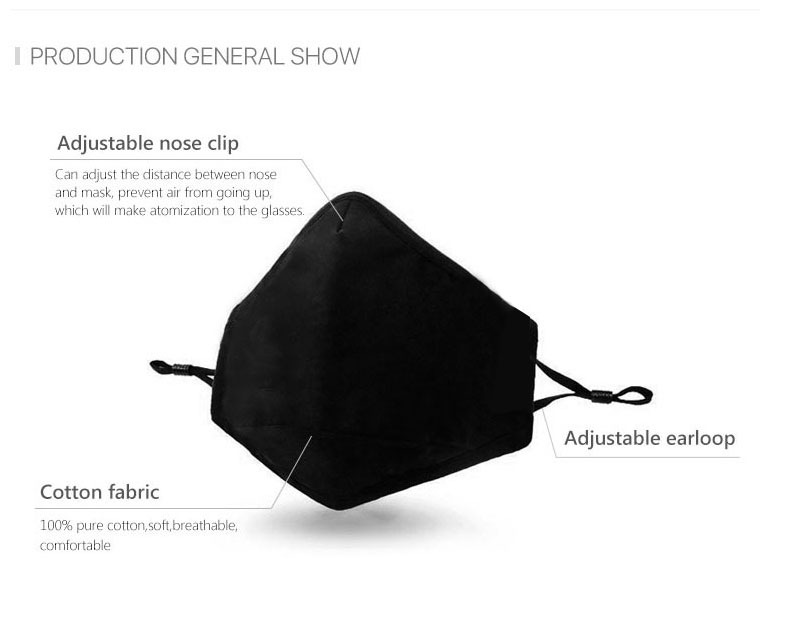 Reusable Retail 3 Layer Black Cotton Mask with Filters